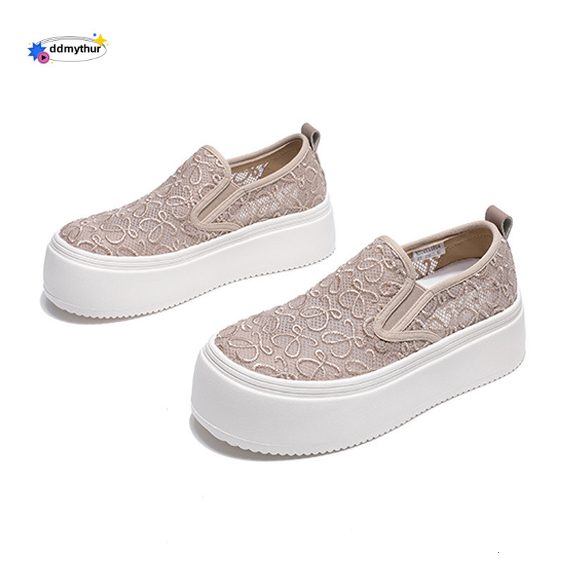 Platform Height Increasing Casual for Women, Summer New Mesh Lace Hollow Fisherman Shoes, Breathable Slip-On Lazy Shoes ddmythur