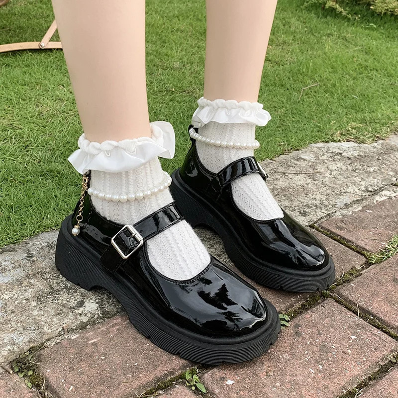 Chaussures en cuir Mary Jane en perles Mary Jane Printemps / Automne Fashion confortable Élégant plat de marche noir Zapatos Mujer 250609