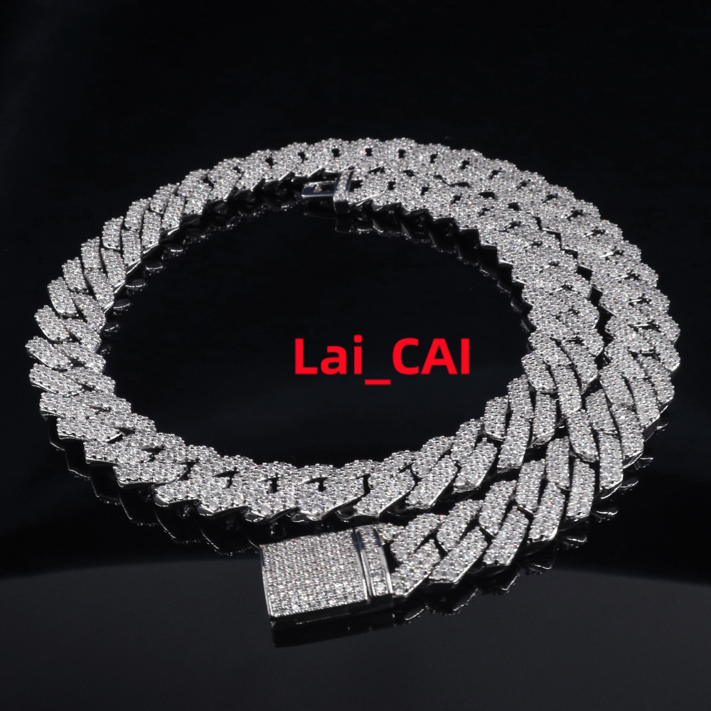 Hiphop Cuban Link Chain 2 Rows Iced Out Custom Straight Edge S925 Vvs Moissanite Cuban Chain