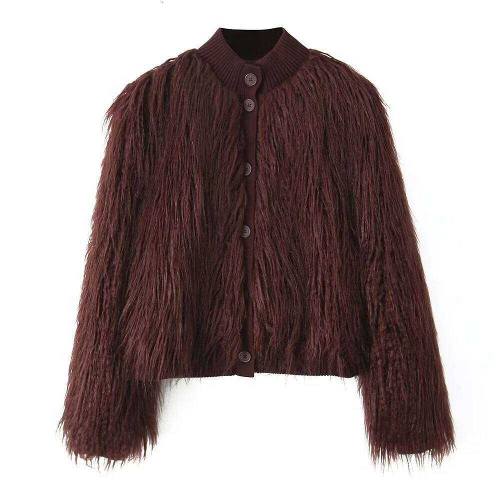 Cardigan à manches longues à collier lâche avec une veste en fourrure tricotée pour un style hivernal pour femmes