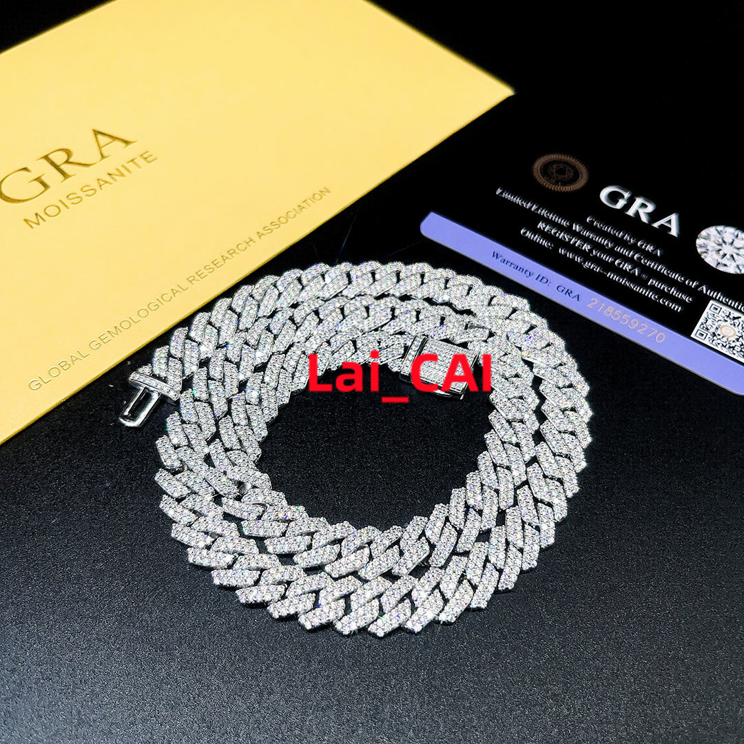 Ice Out S925 Sterling Silver Mens Hip Hop Jewelry Vvs DEF Moissanite 10MM Cuban Link Chain Trendy Moissanite Diamond Necklace