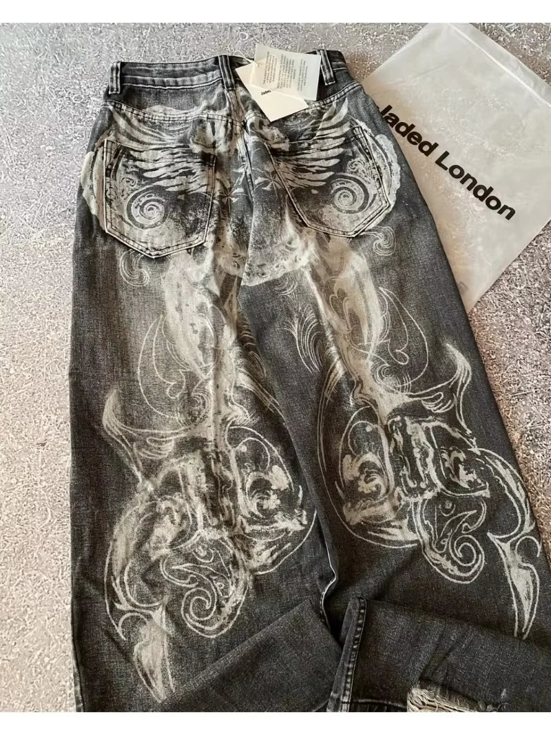 Y2k harajuku mode surdimensionné surdimensionné imprimé jean lâché jean femme streetwear vintage hiphop pop couple baggy pantalon de jambe large