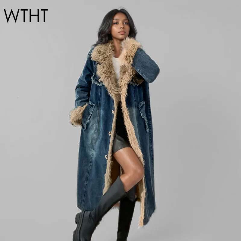 WTHT NOUVELLE FACE DE BOURNE PLUSSE FEMME BOUCLE DE DENIM CHAUD LEG LONG 2024 HIVER TRENDY SIME BREAFED Veste femelle 1LS178