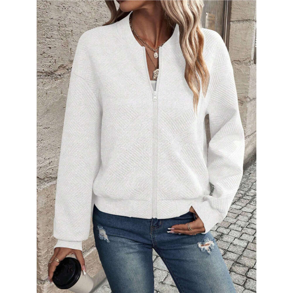 New Women's Fashion Spring And Autumn Long Sleeve Knitted Cardigan With Zipper Decoration Elegant Solid Color Jacket B5