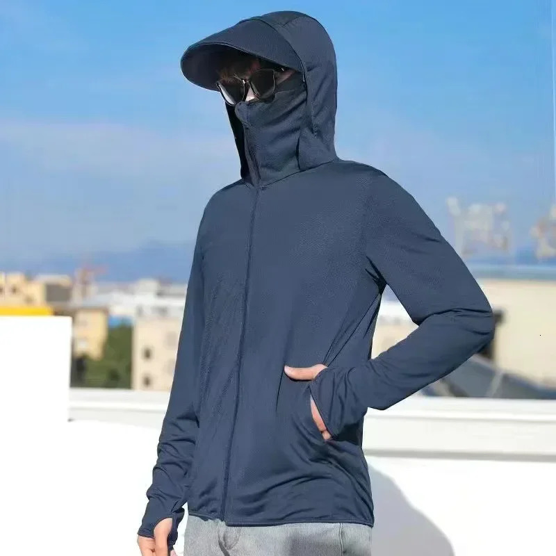 Mens Sun Protection Clothes Thin Mesh Quick Dry Breathable Uv Fishing Gear Work Outdoor Sunscreen Men Cycling Suit 250610