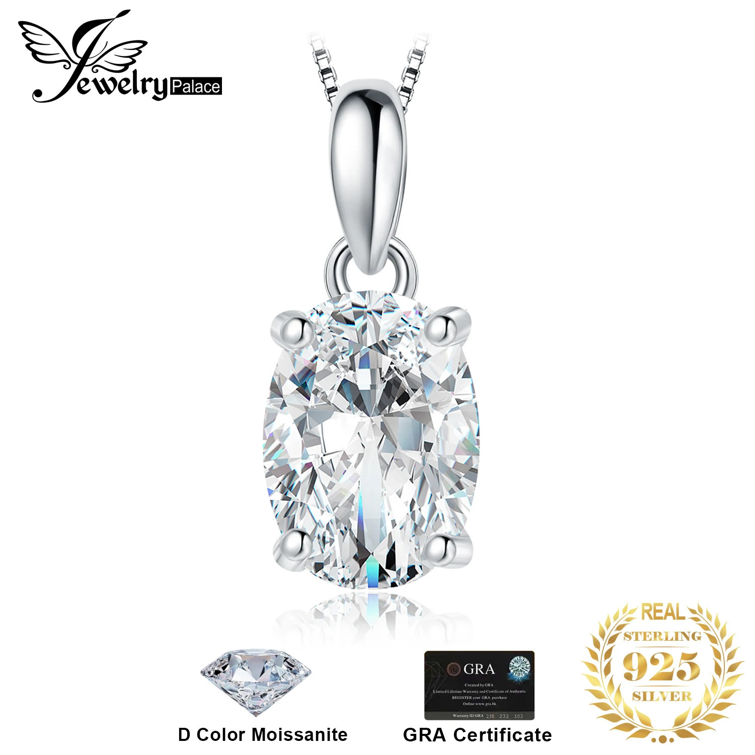 JewelryPalace D Color 1ct 2ct Oval S925 Sterling Silver Pendant Necklace for Woman No Chain Yellow Rose Gold Plated 250610