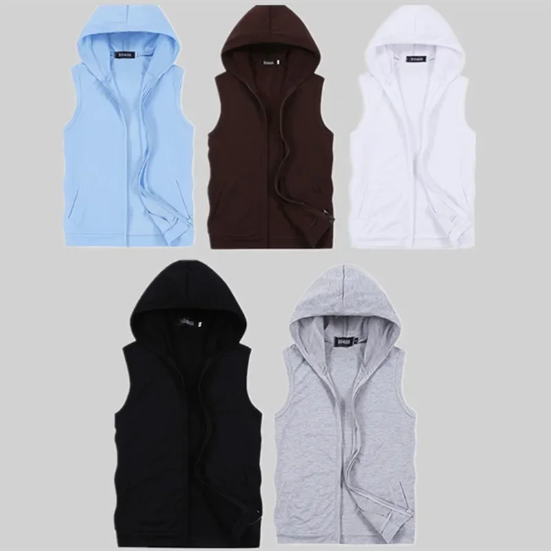 Summer Mens Hoodie Coat Vest Fashion Couple Sleeveless Waistcoat Casual Hood Jacket for Men 250610