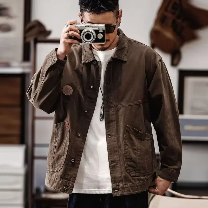 Mens Autumn Loose Trendy Handsome Wearresistant Work Jacket for Men Coats Over Fit Sweater Blouse Shoes Coat 250610