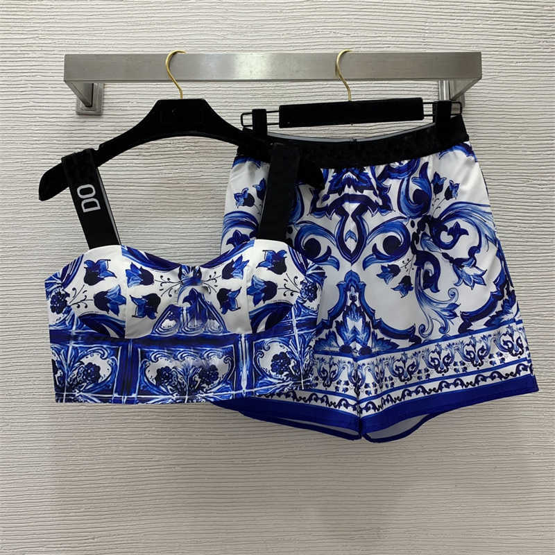 summer womens Two Piece Pants designer fashion Logo webbing sexy Clothes sleeveless bustier top elasticated waist wide leg shorts