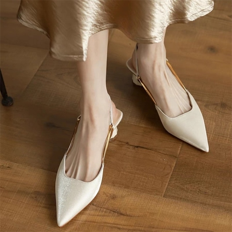 Sandales de Style Satin français printemps femmes Baotou mi-talon pointu polyvalent chaussures simples 250606