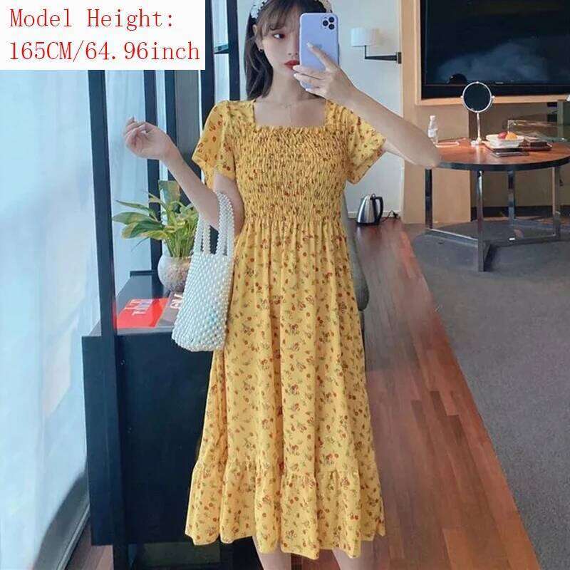 2025 New Spring Summer Women Mini Dresses Female Short Sleeve Elastic Bust Printed Floral Pleated Backless Casual Dress