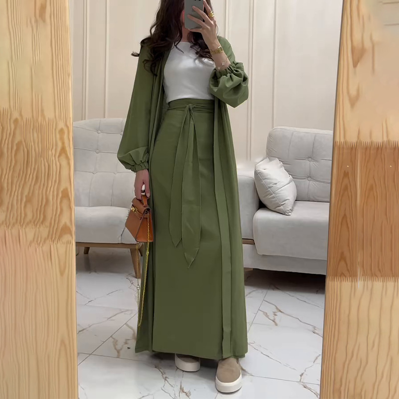 2025 Spring New Cross border V-neck Long Coat for European and American Foreign Trade, Fashionable and Casual Style Half length Long Skirt Two piece