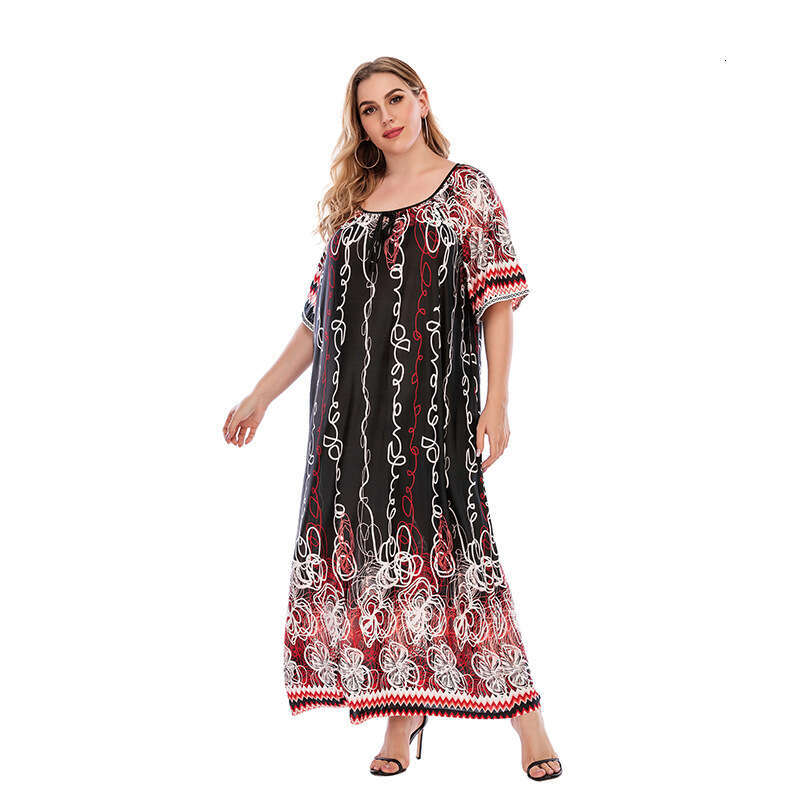 Hot Selling Plus Size Loose Print Elastic Ice Silk Long Dress From USA And Malaysia B5