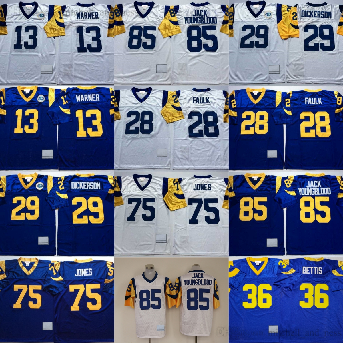 1980 Vintage Throwback Football 85 Jack Youngblood Jerseys Classic Retro 36 Jerome Bettis 28 Marshall Faulk 13 Kurt Warner 29 Eric Dickerson 75 D-image-890437056