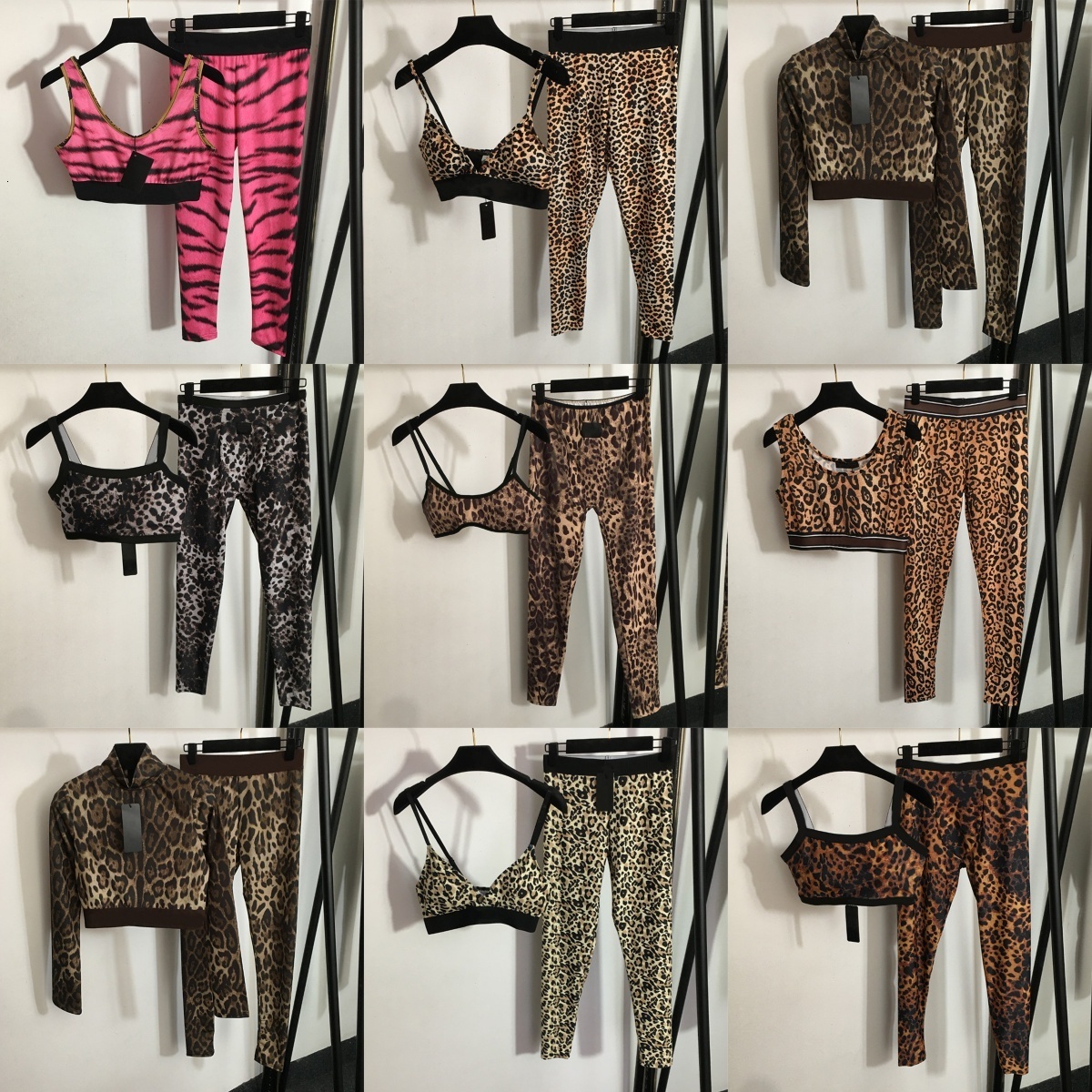 Zebra Letter Print Designer Leopard Print Yoga Suit Vest Legging Suspender Pink Brown Long Sleeve Slim Pants Letter Sports Pilates Gym 2PCS Set S-XL
