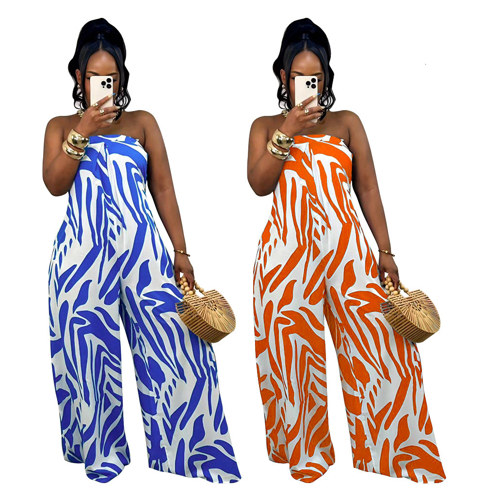 K10760 Womens Fashion Printed Sleeveless Wide-Leg Jumpsuit 2024 New