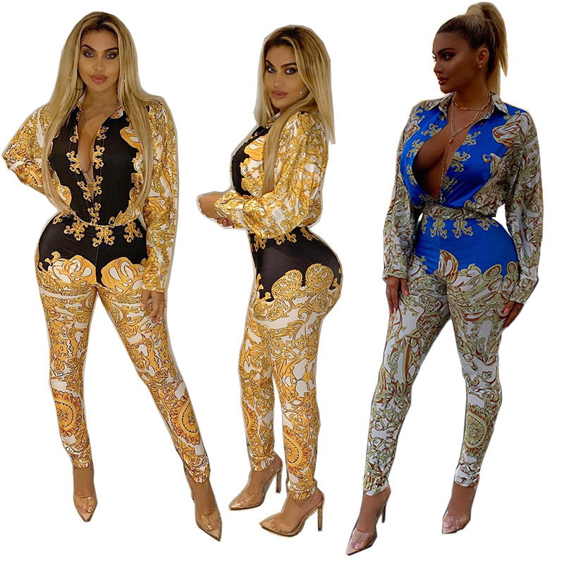 2022 New Casual Set Fashion Printed Long Sleeve Sexy Two-Piece Womens Outfit