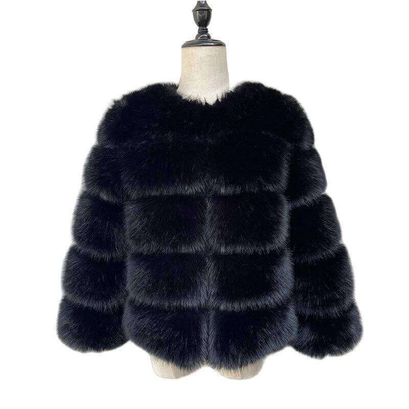 HJQJLJLS Manteau en fausse fourrure pour femme, veste courte épaisse et chaude avec doublure en cachemire, manches courtes chauve-souris, veste e