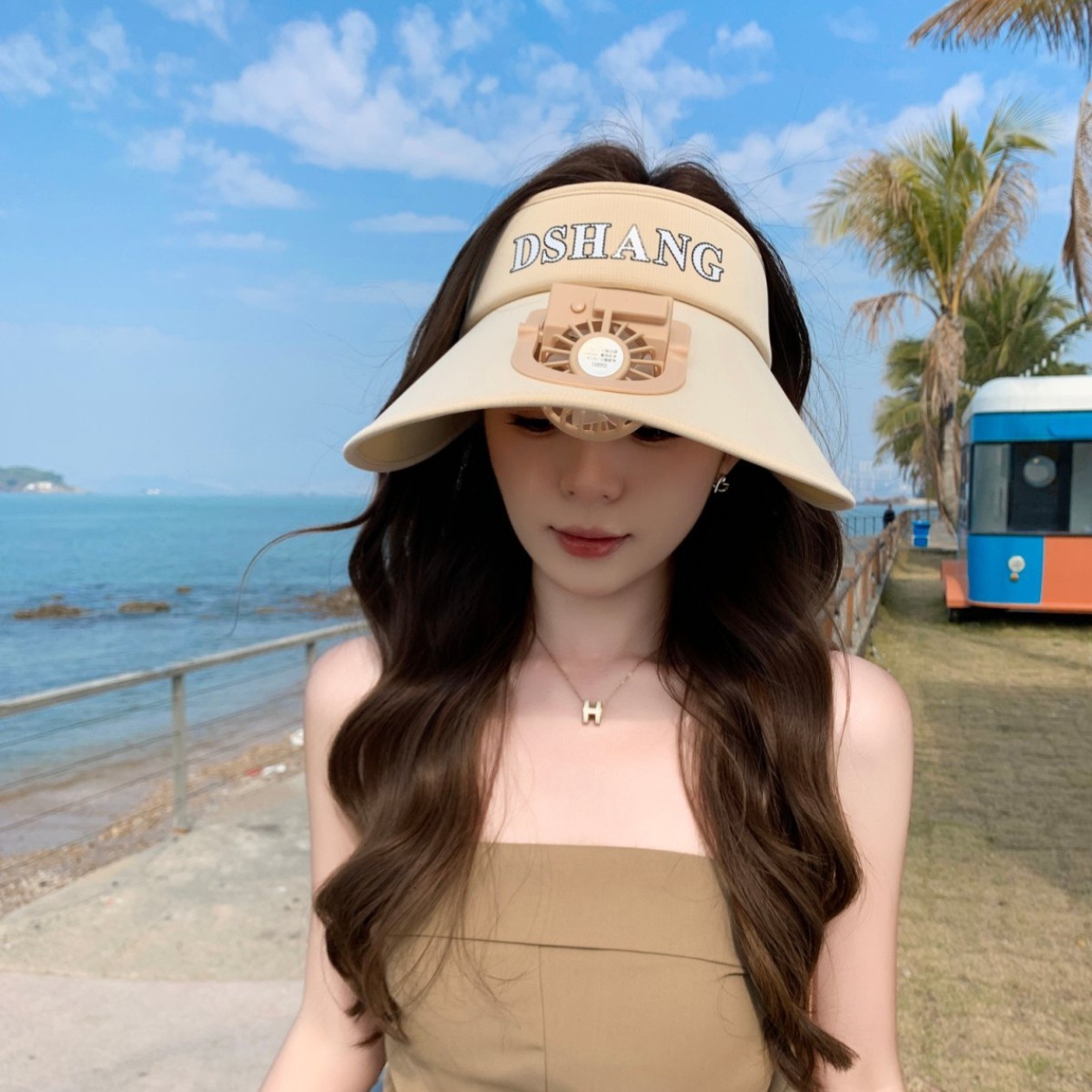 Korean Style Ice Silk Protection Summer New Women's Visor Large Brim Men's Outdoor Fan Sun Hat