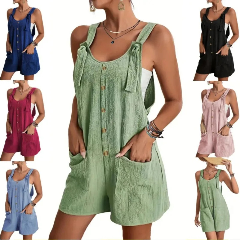 European and American Womens Summer Casual Fashionable Suspender Shorts Jumpsuit Overalls for Women 250609