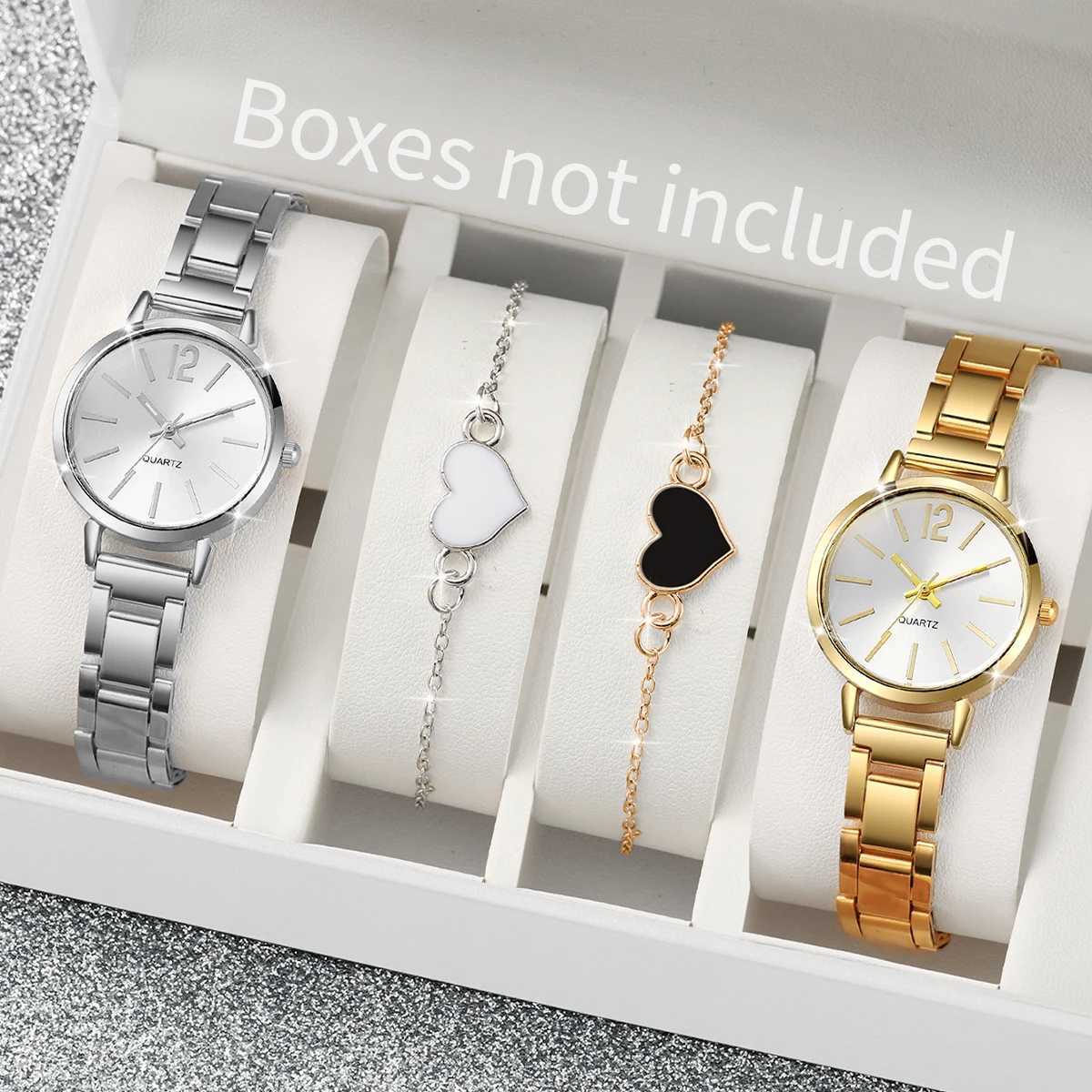 4pcs / set Fashion Womens Steel Band minimaliste petit disque de quartz xj250612