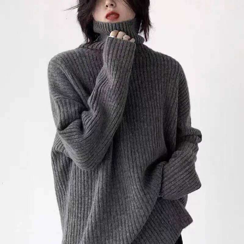 Turtleneck 2025 Autumn/Winter Mid-Length Knit Loose Large Size 100%Pure Wool Sweater Women's Pullover French Top