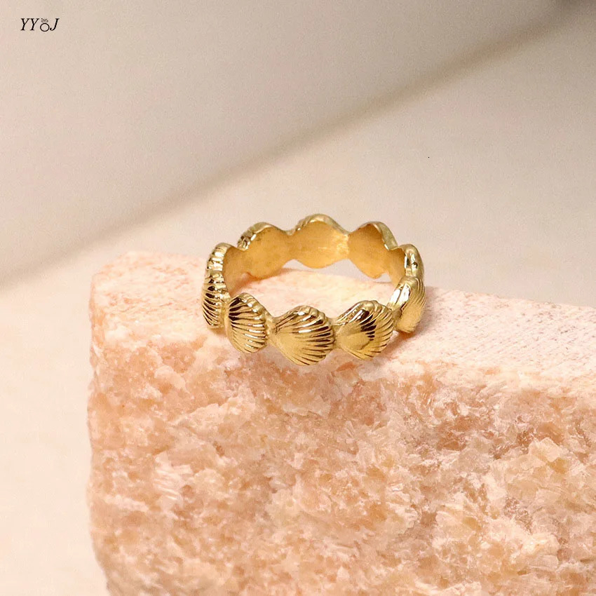 Anneaux de bande de coquille pour les femmes anneaux empilables en acier inoxydable bijoux imperméables bijoux d'été arrivée livraison directe 25