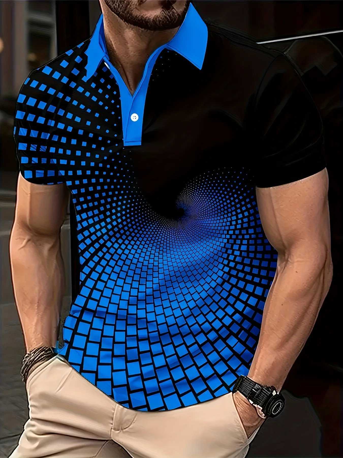 Passage de données électroniques Résumé Modèle Fashion Mens Polos T-shirts Summer Summer Sleeve 3D Print Street Polo Tops Tee XJ250612