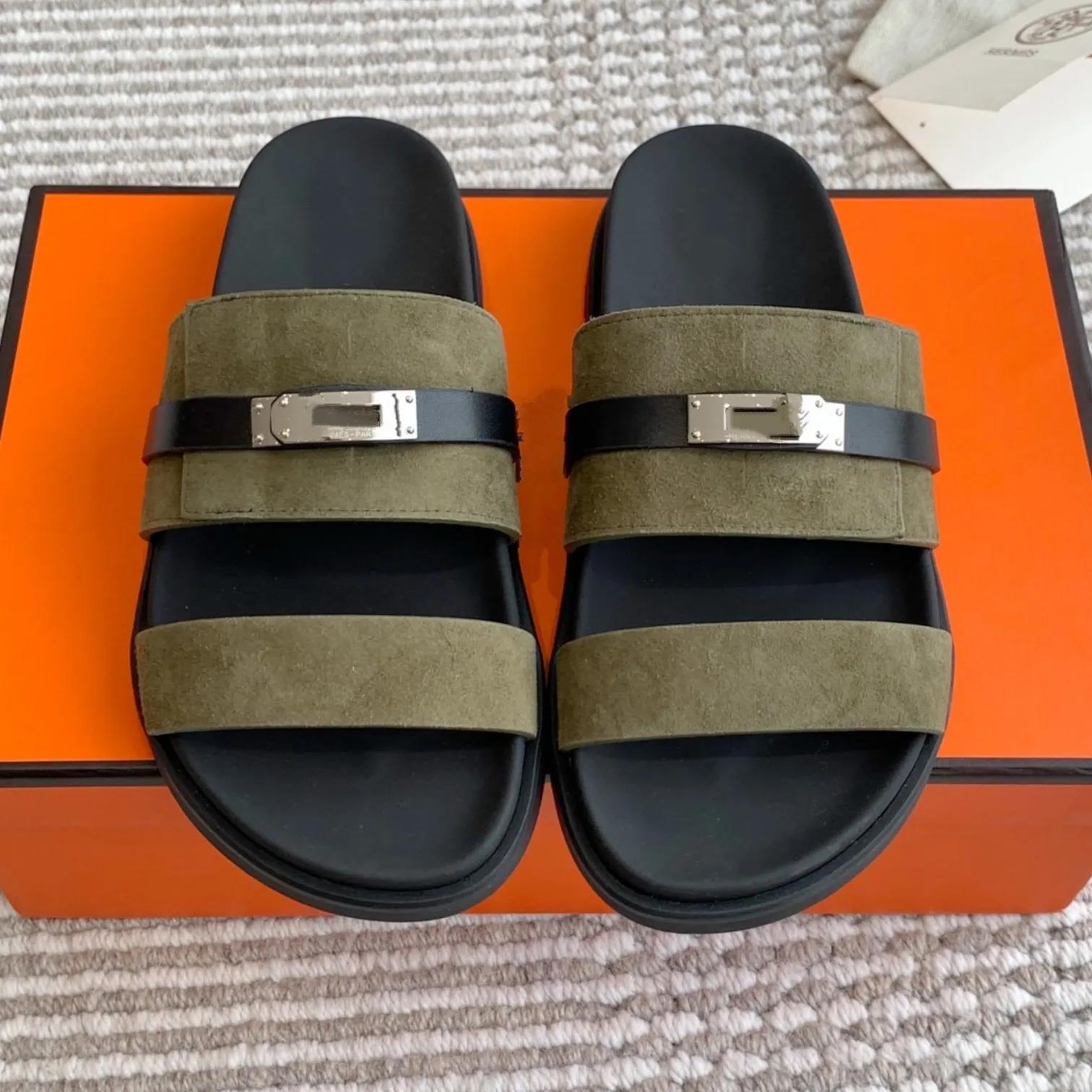 Orange Slipper 10a Designer sliders Sac luxe femme Womens Mens Sandal Mule Flat slide Summer Pool Beach Shoe Luxury Casual Outdoor suede Leather Fas
