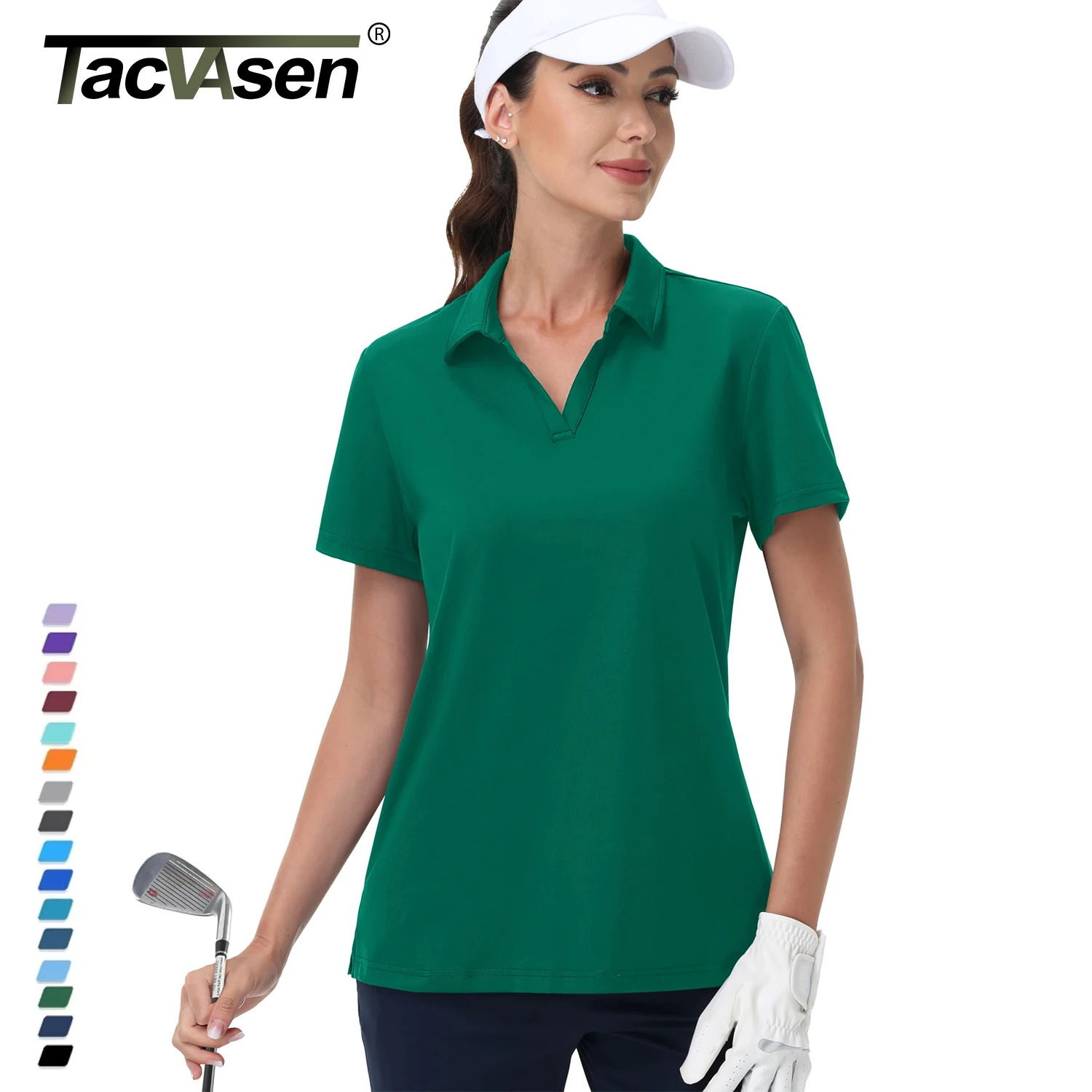 Tacvasen en V-cou polo pour femmes sèche rapide upf 50 t-shirts à manches courtes Protection solaire chemises à col de tennis tops250609