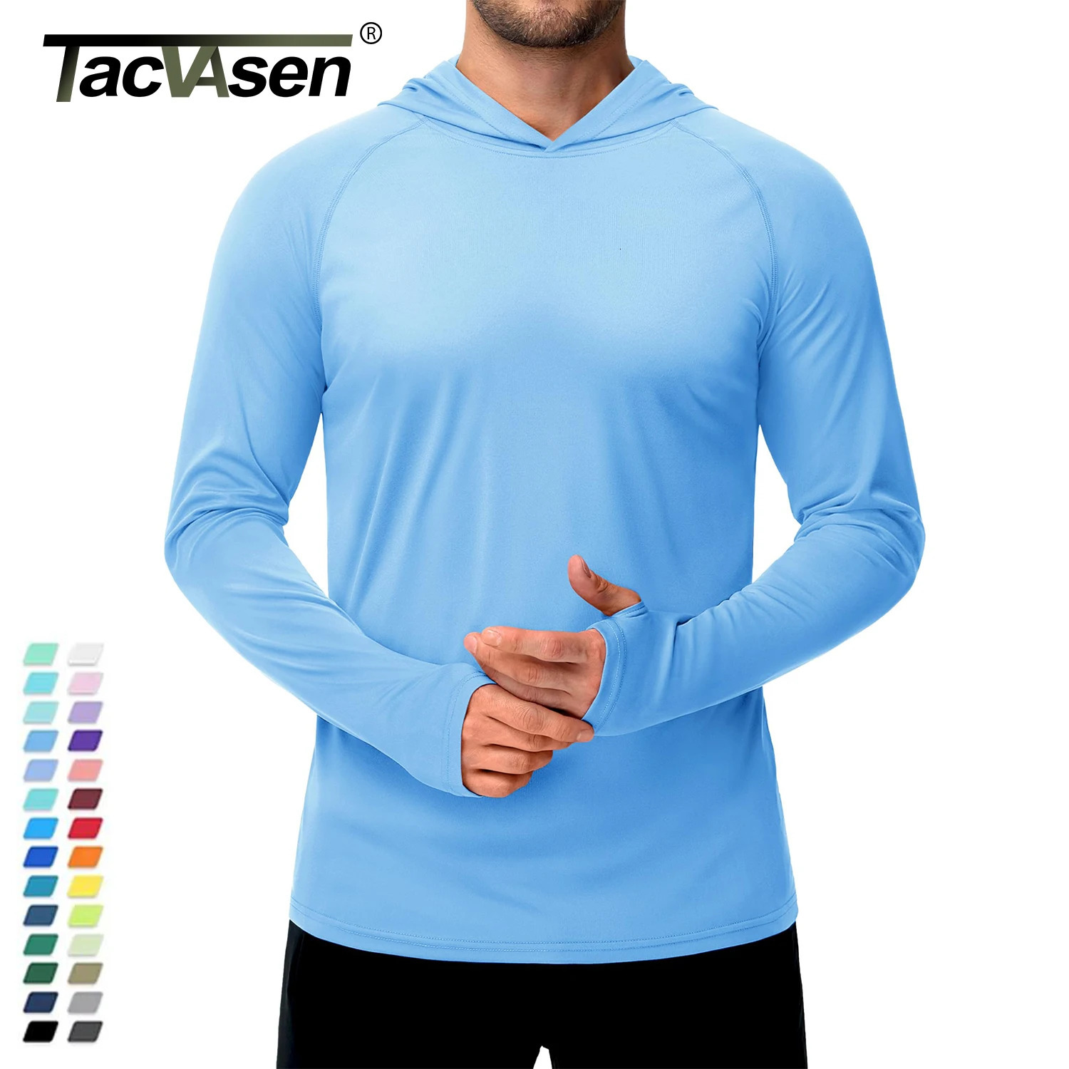 TACVASEN Sun Protection T-Shirts Mens Long Sleeve Hoodie Casual UV-Proof T-Shirts Breathable Lightweight Quick Dry T shirts Male 250613