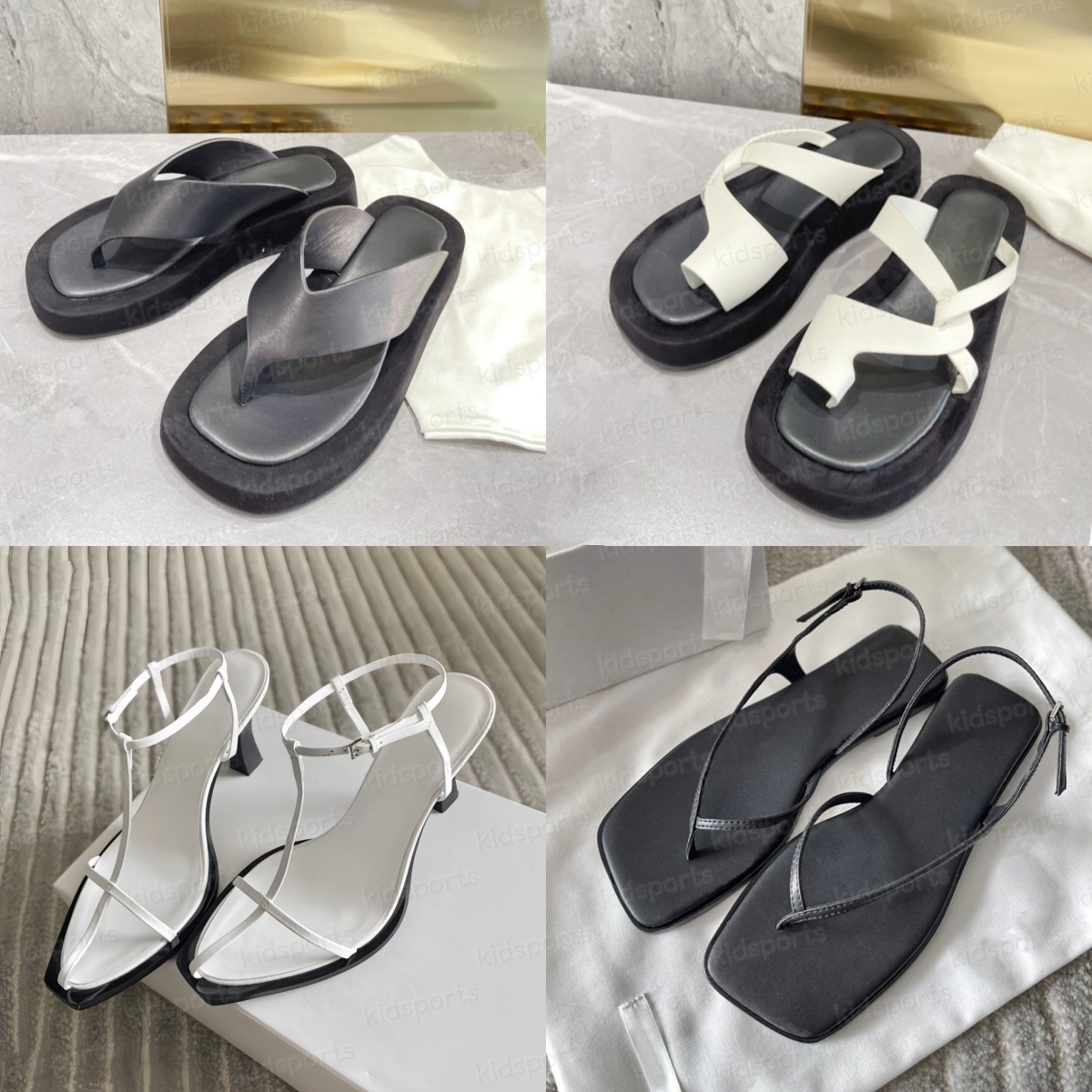 Row Sandals Women designer Slippers Slides Black White Flat Platform Fabric slipper Rubber Flip Flops Fashion Summer Casual Sandal-image-958285025