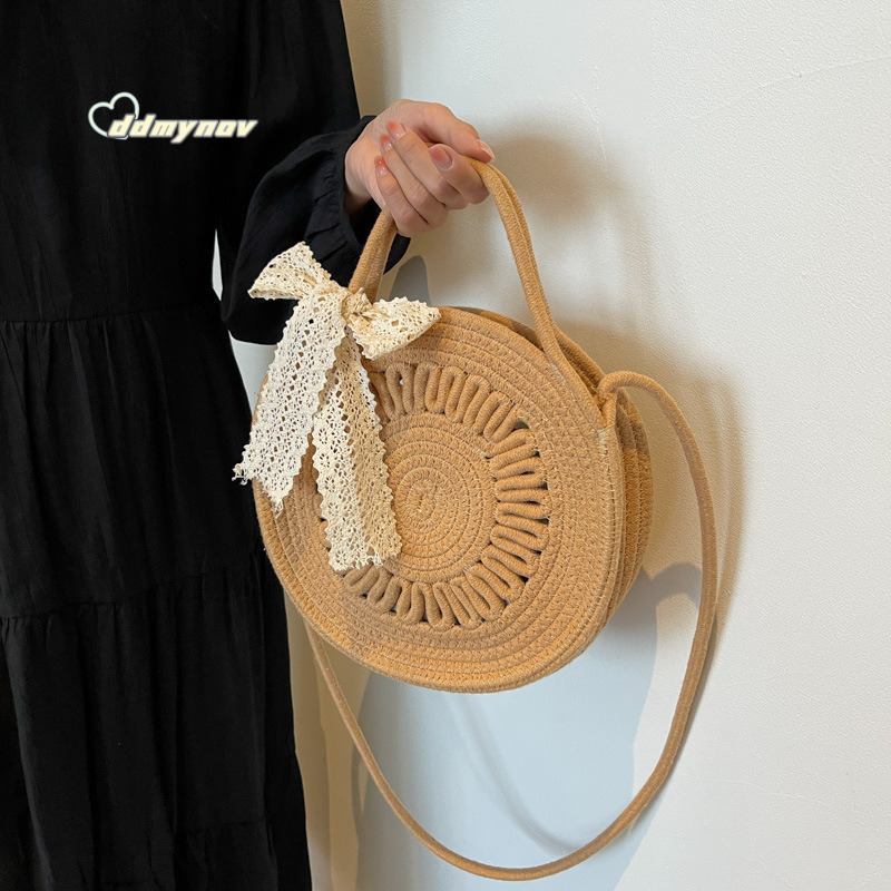 2025 New Spring Straw Woven Small for Women Niche Design Crossbody Handbag Simple Summer Round Bag Weaving ddmynov