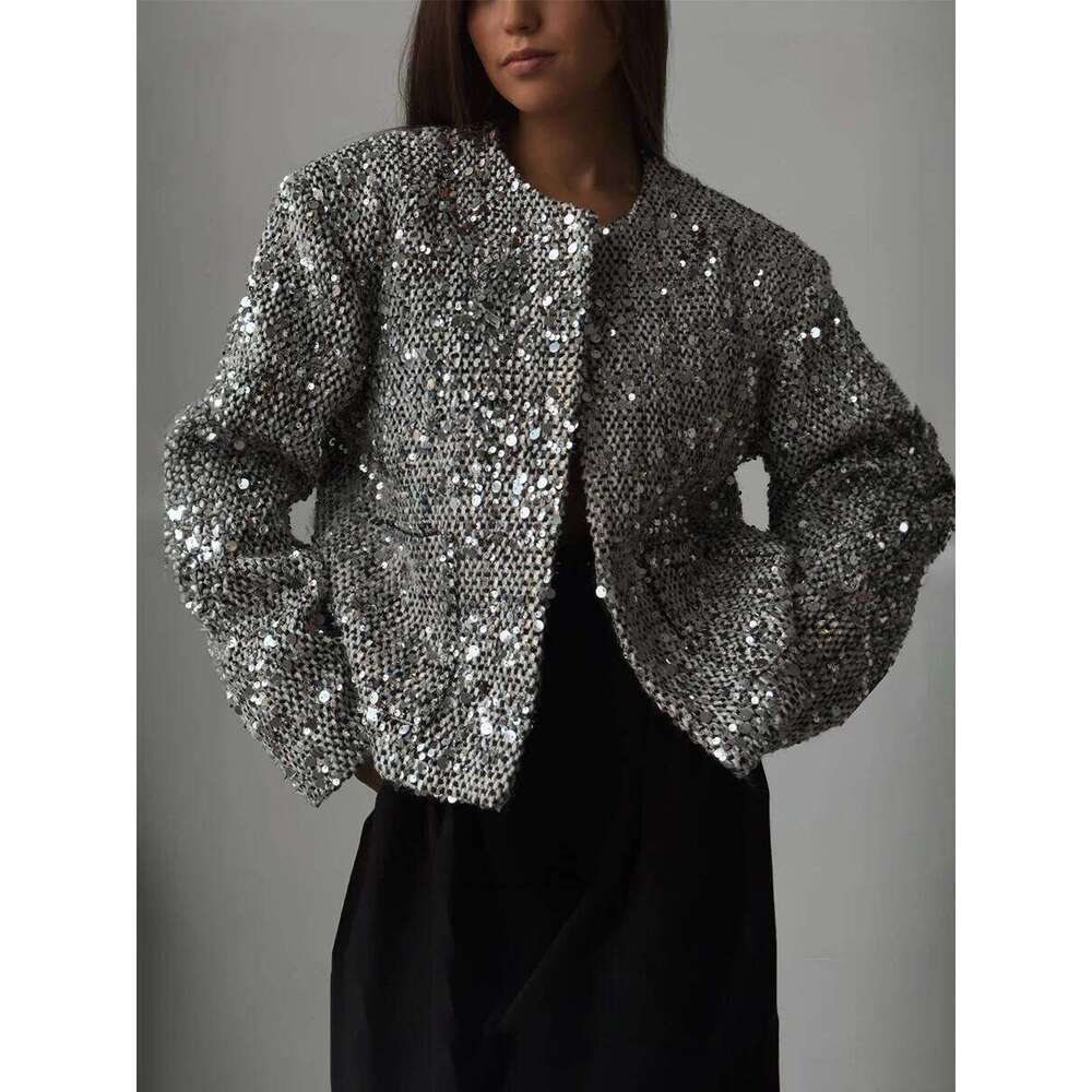 Bornladies ample court Tweed veste à paillettes femmes mode manteau tendance polyvalent chaud Chic élégant femme manteaux femme vêtements