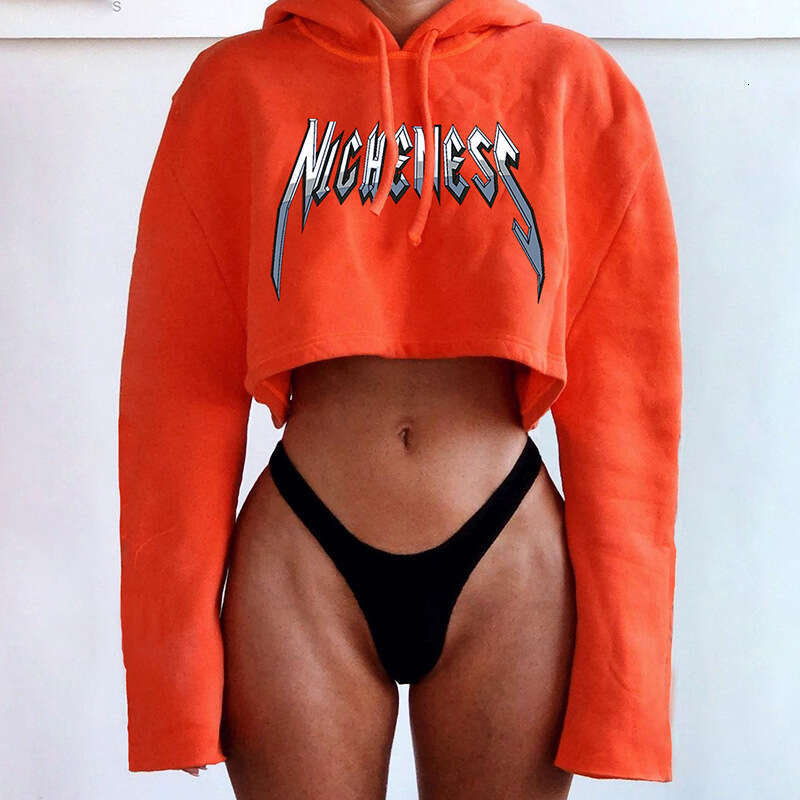 Street Style Autumn Women's New American Print Short Loose Long Sleeve Hooded Sweatshirt Top For Women B5