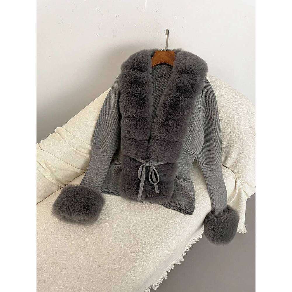 OFTBUY 2024 Winter Cotton Women Coat Warm Faux Fox Fur Collar Knitted Sweater Jacket Elegant Cardigan Overcoats