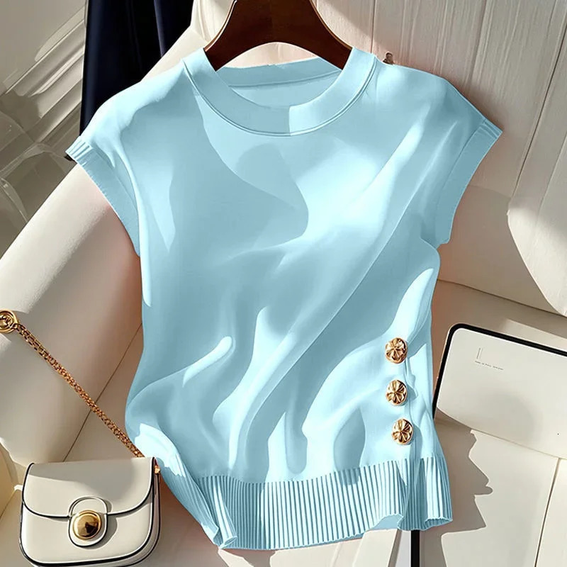coréen été col rond pull femmes pull décontracté Chic confortable mince sans manches Femme tricots pull montre de sport 250610