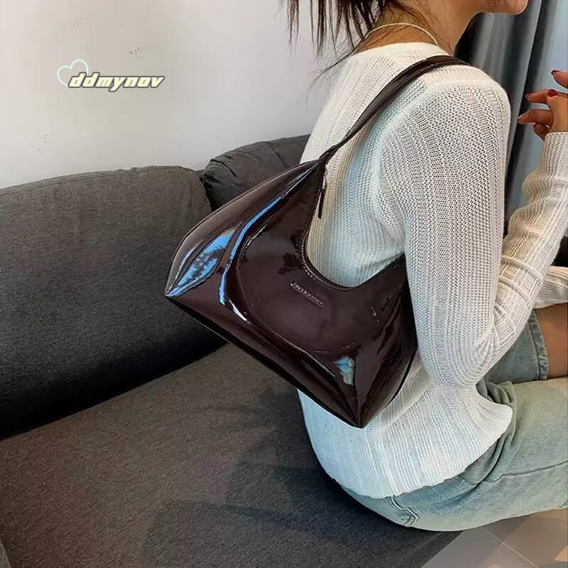 Trendy Designer Solid Shoulder for Women Handbags and Purses 2024 New Fashion Patent Leather Underarm Ladies Tote Bags ddmynov