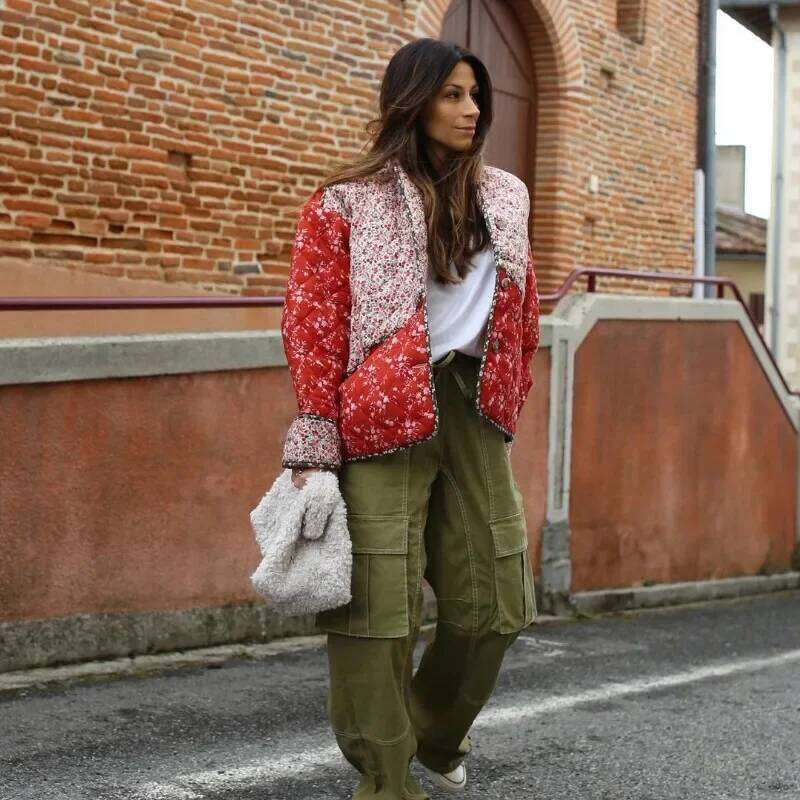 Warm Autumn Winter Print Cotton Coat Quilted Jacket Long Sleeve Vintage Haruku Outerwear Designer Women Clothing