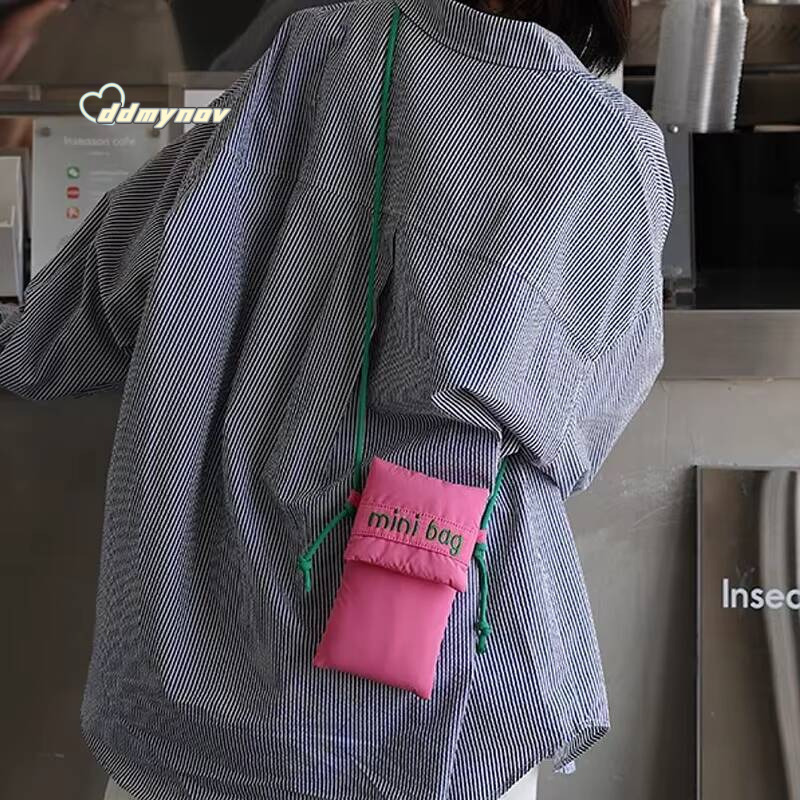 Nouveau mode mignon téléphone simple vert rose rouge épaule crossbody sac filles tissu petit rangement de bourse de rangement support 2024 ddmyno