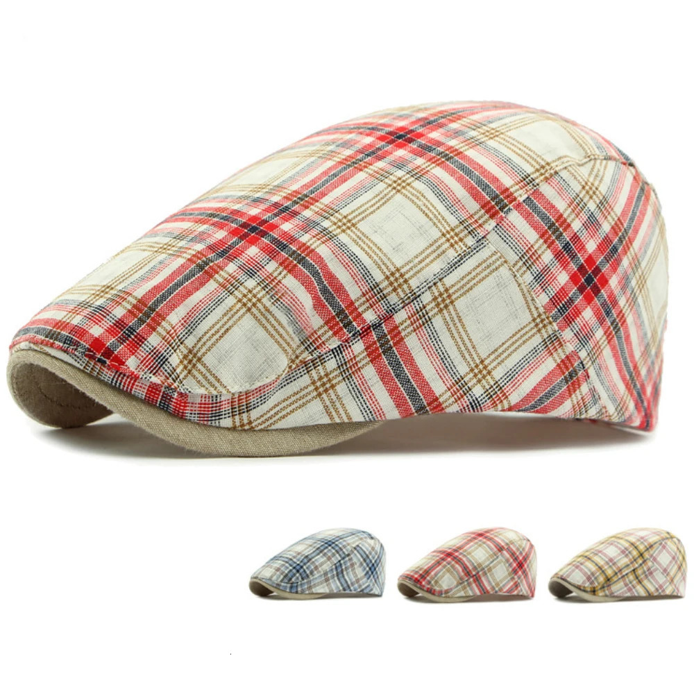 HT4696 Beret for Men Women Spring Summer Sun Hat Beret Cap Vintage Plaid Artist Painter Beret Hat Male Female Retro Ivy Flat Cap 250612