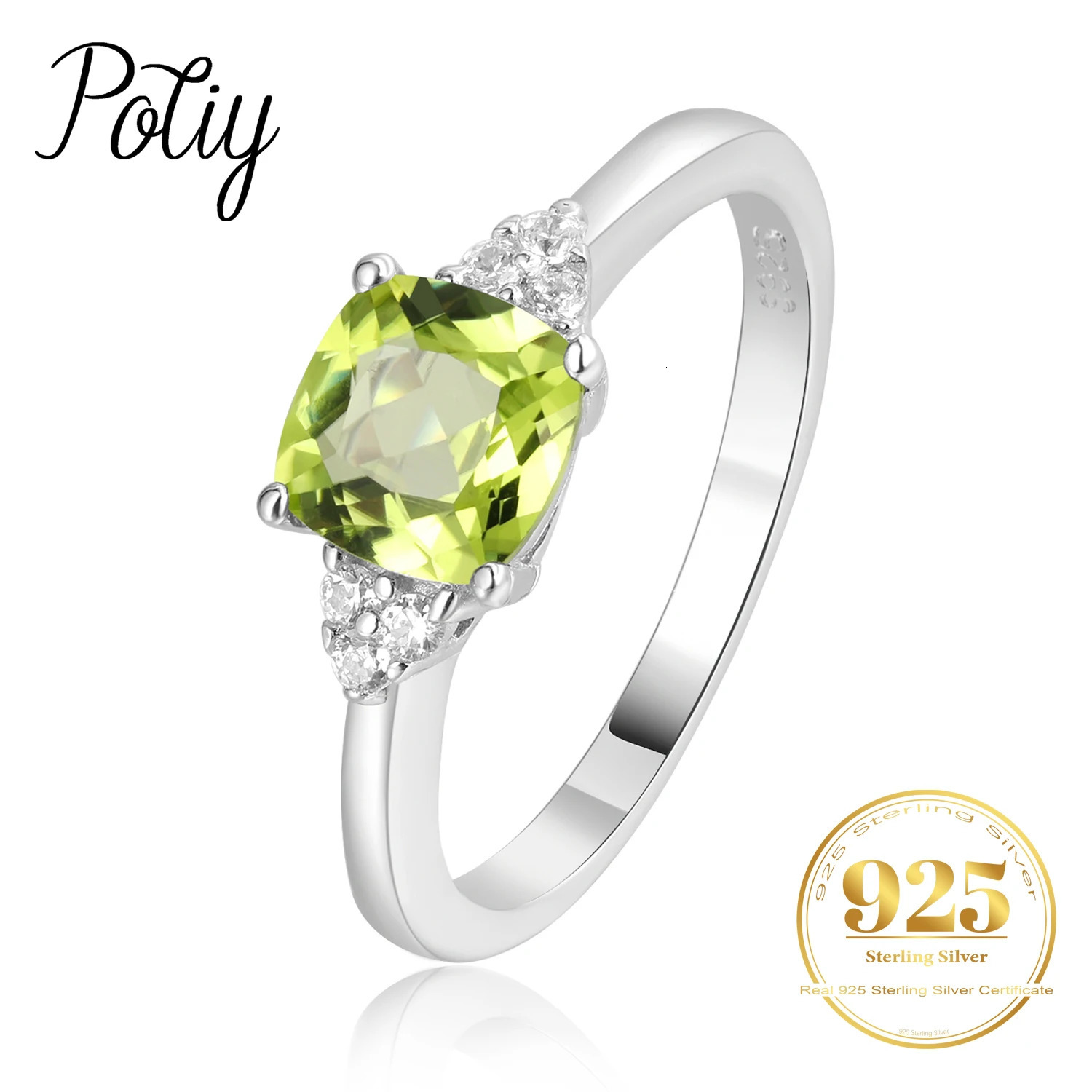Potiy 1.1ct Genuine Natural Peridot 925 Sterling Silver Solitaire Ring for Woman Fashion Gemstone Fine Jewelry Wedding 250604