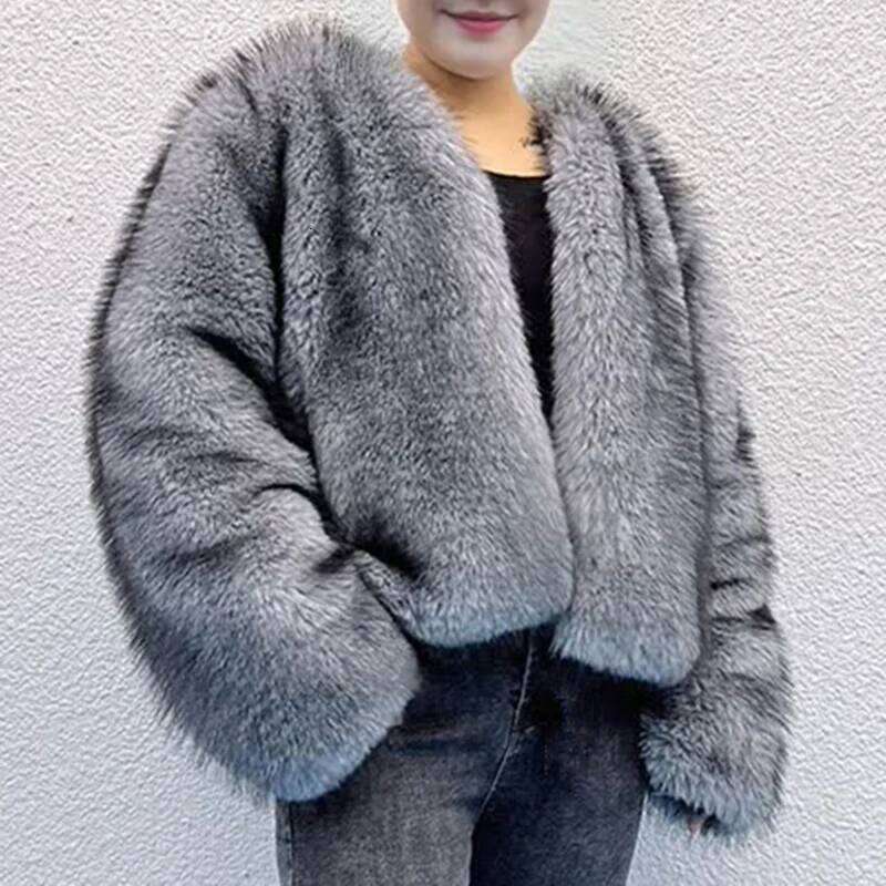 Women's Jacket Winter Fashion Warm Thick Leather Brown Plus Size Especially Fake Fur Cold Coat