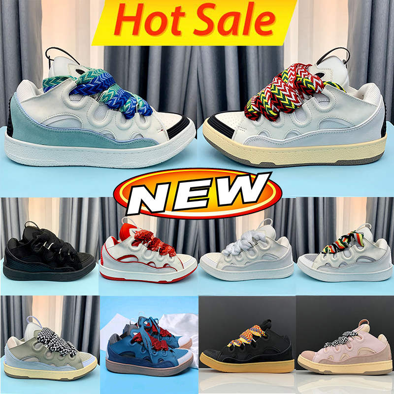 Chaussures pour hommes de créateurs décontractés Curb Sneakers en cuir Men Femmes Bleu pâle Triple Black Gum blanc gris Couleur rouge Rose rose v