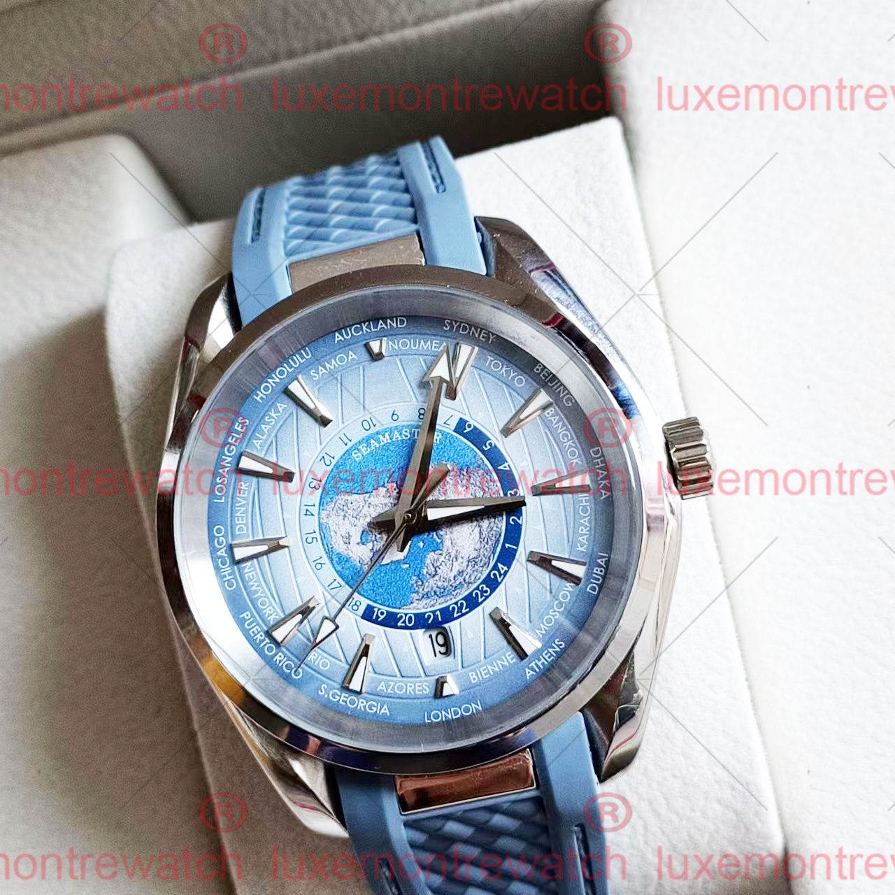 Fashion Summer Blue light blue Mens Luxurys Watch Master 150M Men Automatic Watches Mechanical Movement Mens Watch Steel Wristwatch Middle Dail Not