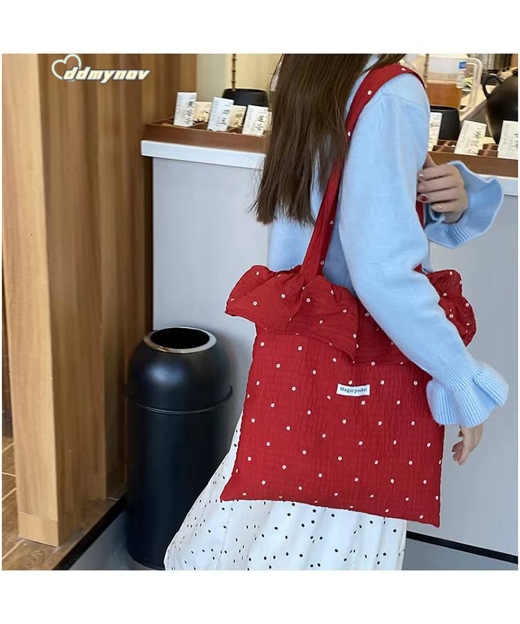 All-match Wave Point Chiffon Shoulder Large Capacity Fairy Mesh Handbag Commuting Korean Style Tote Bag Women ddmynov