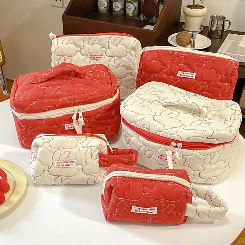 Cute Women Rabbit Quilted Cotton Cosmetic Bag Handbag Lady Tote Makeup Pouch Travel Organizer Storage Zipper Bags Wholesale Z250612