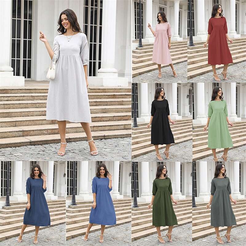 Été Nouveau Film de couleur solide Fauteuse Lantern Lanterne Robe de poche en lin en coton en vrac B5