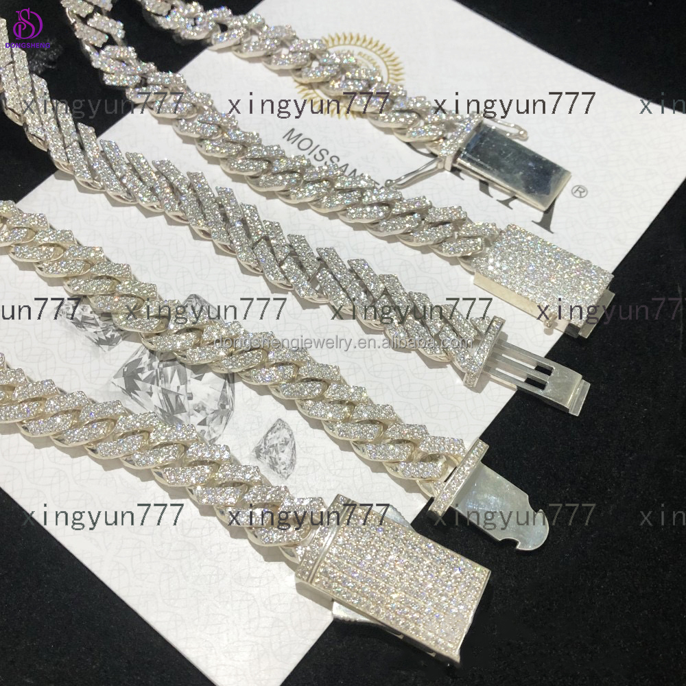 925 Sterling Silver 10mm 12mm 13mm Fashion Jewelry Necklaces Hip Hop 2 Row Iced Out VVS Diamond Moissanite Cuban Link Chain