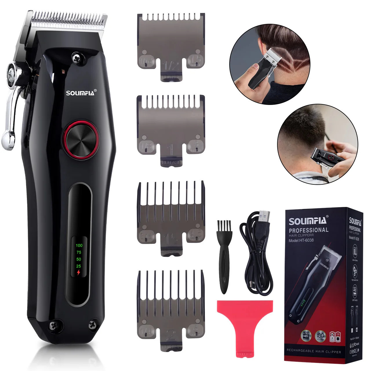 Solimpia Professional Hair Trimmer for Men Cordless Hair Portable USB Rechargeable Electric Hair Clipper Cutter Grooming Kit 250611